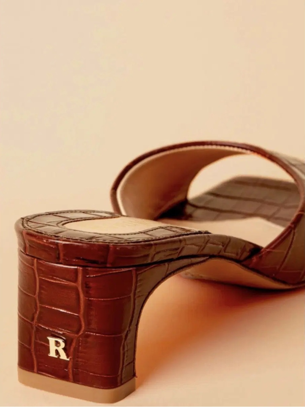 Rouje Paris Women's Brown Croc-Embossed square toe -Mid Heel Mules - Picture 2 of 8